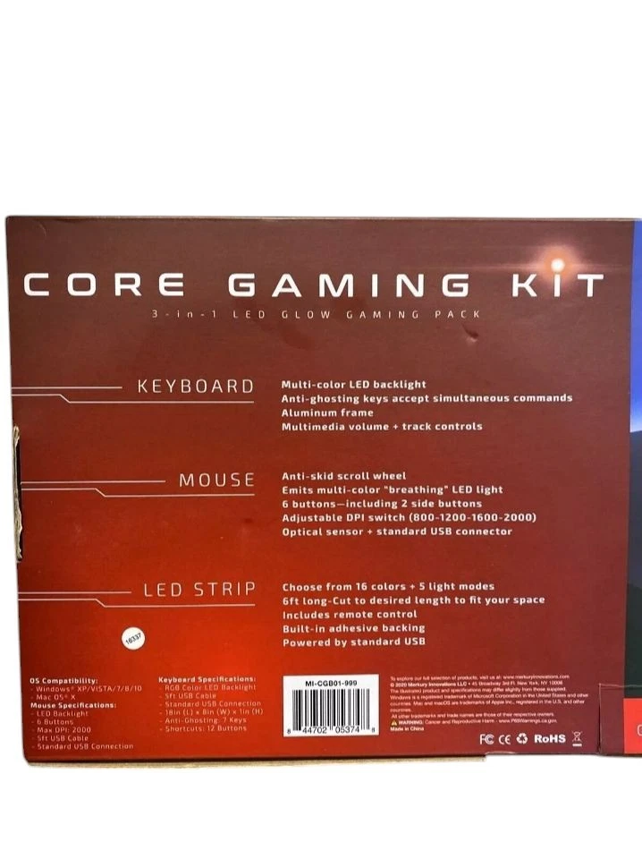 Evo Core Gaming Kit 3 IN 1 LED Glow Gaming Pack - Keyboard + Mouse + Strip Light - Image 3 of 4