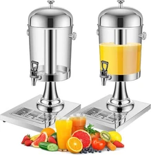 Gisafai 2 Pcs 2 Gallon Drink Beverage Dispenser with Centre Ice Core Silver 