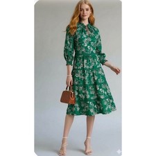 Alice + Olivia Layla Green Floral Tiered Ruffle Midi Dress Size S S/P Cottage