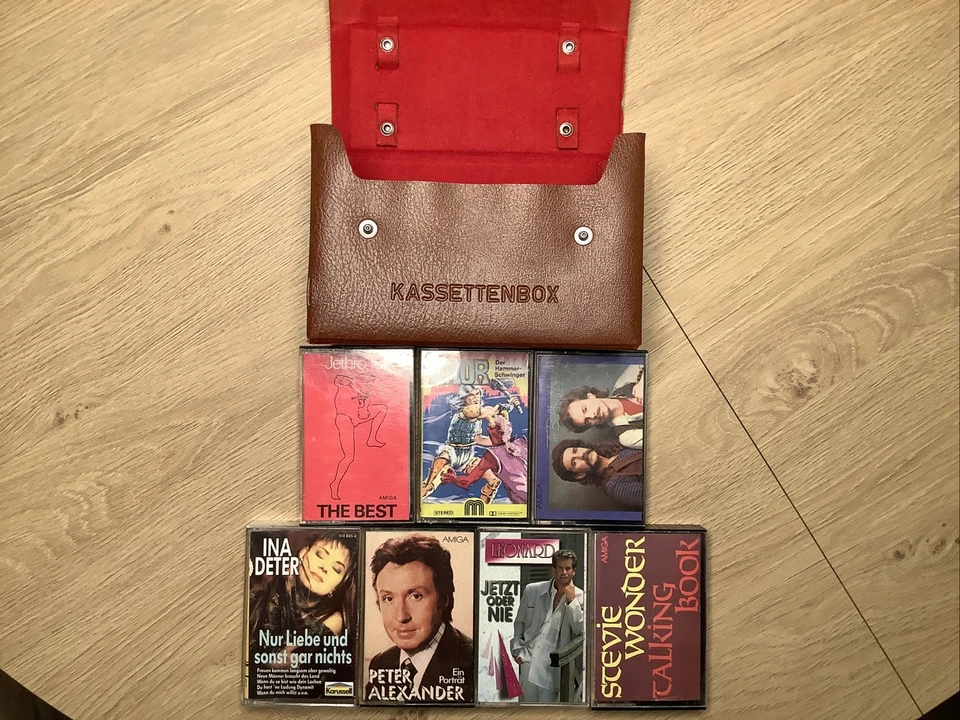 7 MC In DDR Leder Kassettenbox - Thor - Stevie Wonder - Bellamy Brothers - U.a.