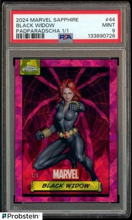 2024 Topps Chrome Marvel Sapphire Padparadscha #44 Black Widow 1/1 PSA 9 MINT