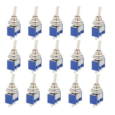 Mini Toggle Schalter, 15er Set, Blue, 125V, 6A, ON-Off, 3 Pins, Panel Mount