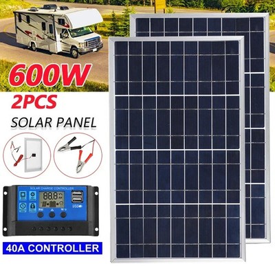 300W/600W Solarpanel Kit Komplett 12V Polykristallin USB Power Tragbar Outdoo
