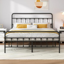 Vengarus Queen Metal Bed Frame with Victorian Headboard & Queen, Black