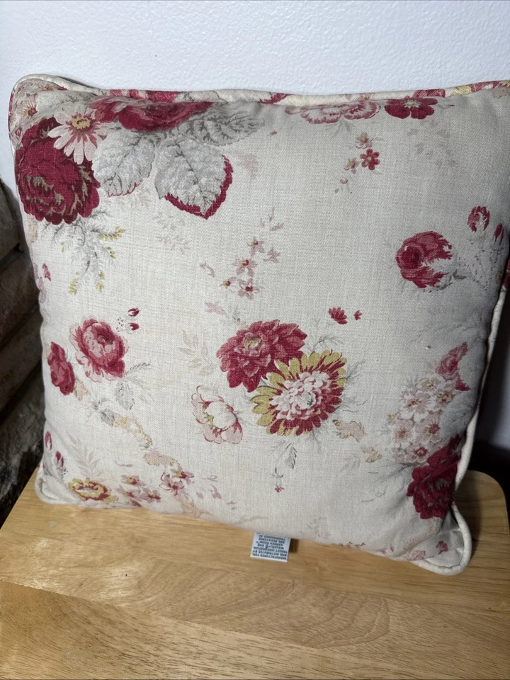 "Almohada Waverly Red Norfolk Rose vintage francesa Country Toile Shabby 16x16""" Foto 4 de 4
