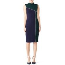 ALEXIA ADMOR Green Navy Colorblock Sleeveless Crepe Sheath Midi Dress Size M