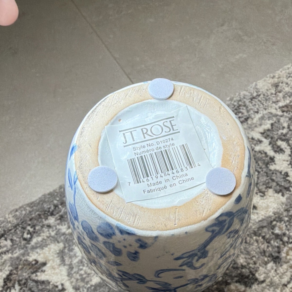 JT ROSE Blue and White Floral Ceramic Vase D10274 Glossy Pottery