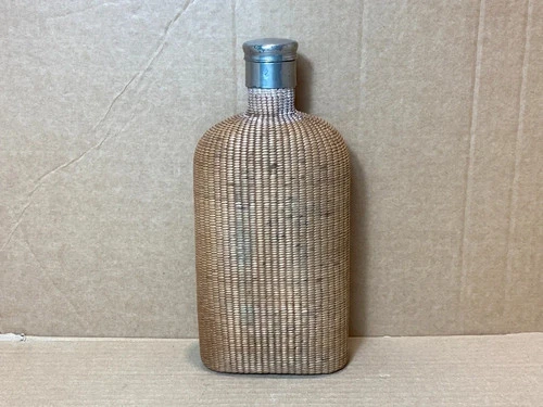Large antique rattan glass hip flask bottle WW1 military army SGT BTE British