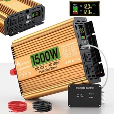 1500 Watt Inverter 12V DC to 110V/120V AC, Pure Sine Wave Inverter for Truck/...