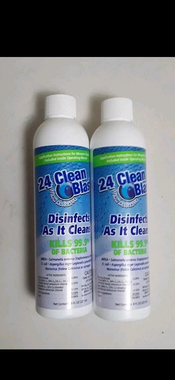 2 Bottles EUROFLEX 24 Clean Blast Steam Activator Disinfects 8oz Each - Sealed