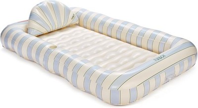 FUNBOY Tanning Pool Lounger Float Blue & Green Stripe XL 72 x 48 with Pillow and