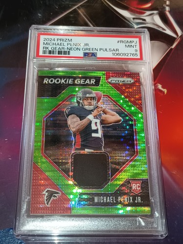 PSA 9 Prizm Football RC Gear Neon-Green Pulsar SP Michael Pennix Jr. NFL Falcons