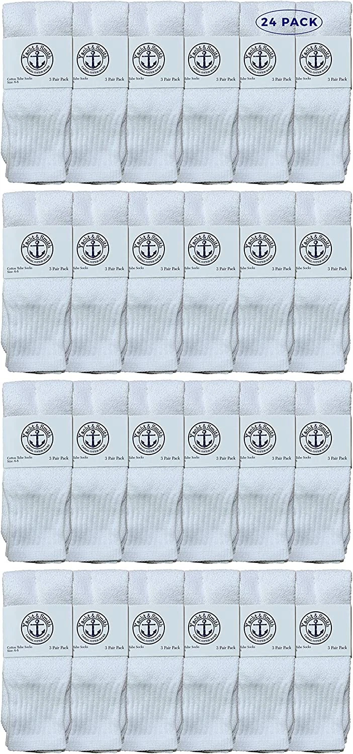 24 Units of Women's Cotton Tube Socks, Referee Style, Size 9-15 Solid White