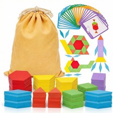 LovesTown 209 PCS Shapes Wooden Pattern Blocks for Kids 230, Multicolored