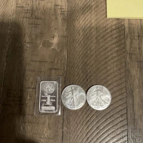 1 TROY OZ .999 FINE SILVER WALKING LIBERTY BAR And (2) 1 oz Silver Liberty Coins