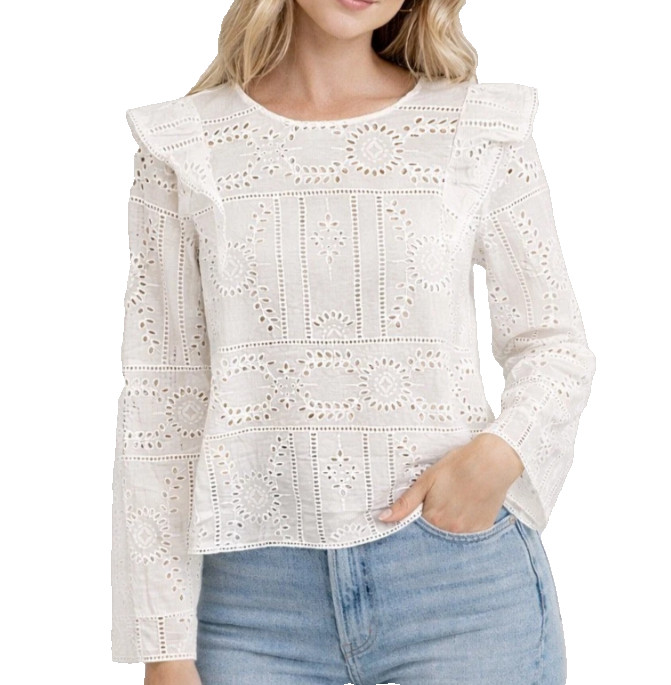 The Kooples White Eyelet Lace long sleeve Blouse Top - size 1 / Small -msrp $245