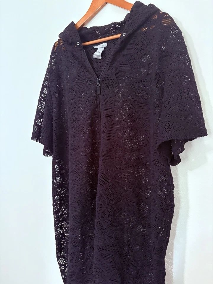 Купальник пляжный Catherine's черный накидка прозрачный 2x 22/24w на молнии с капюшоном женский - Изображение 4 из 4