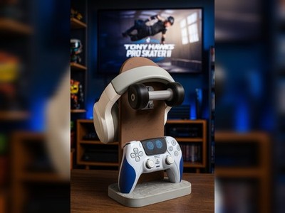 Skateboard Headset & PS5 Controller Holder   3D Printed Gaming Stand