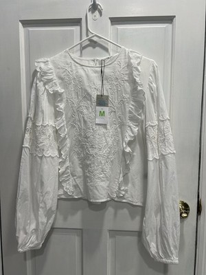 PRIMARK NWT White Floral Broderie Ruffled Puffy Long Sleeve Top BRAND NEW.
