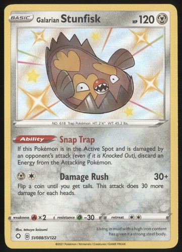 Galarian Stunfisk Shining Fates Shiny Vault SV088/SV122 Shiny Rare Pokemon NM