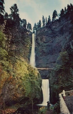 Multnomah Falls Oregon Columbia River Portland Scenic Vintage Chrome Postcard