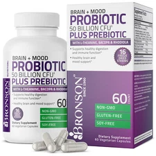Bronson Brain + Mood Probiotic 50 Billion CFU Plus Prebiotic, 60 Veg Capsules