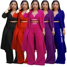 Loose Palazzo Three Piece Pants Set With Coat