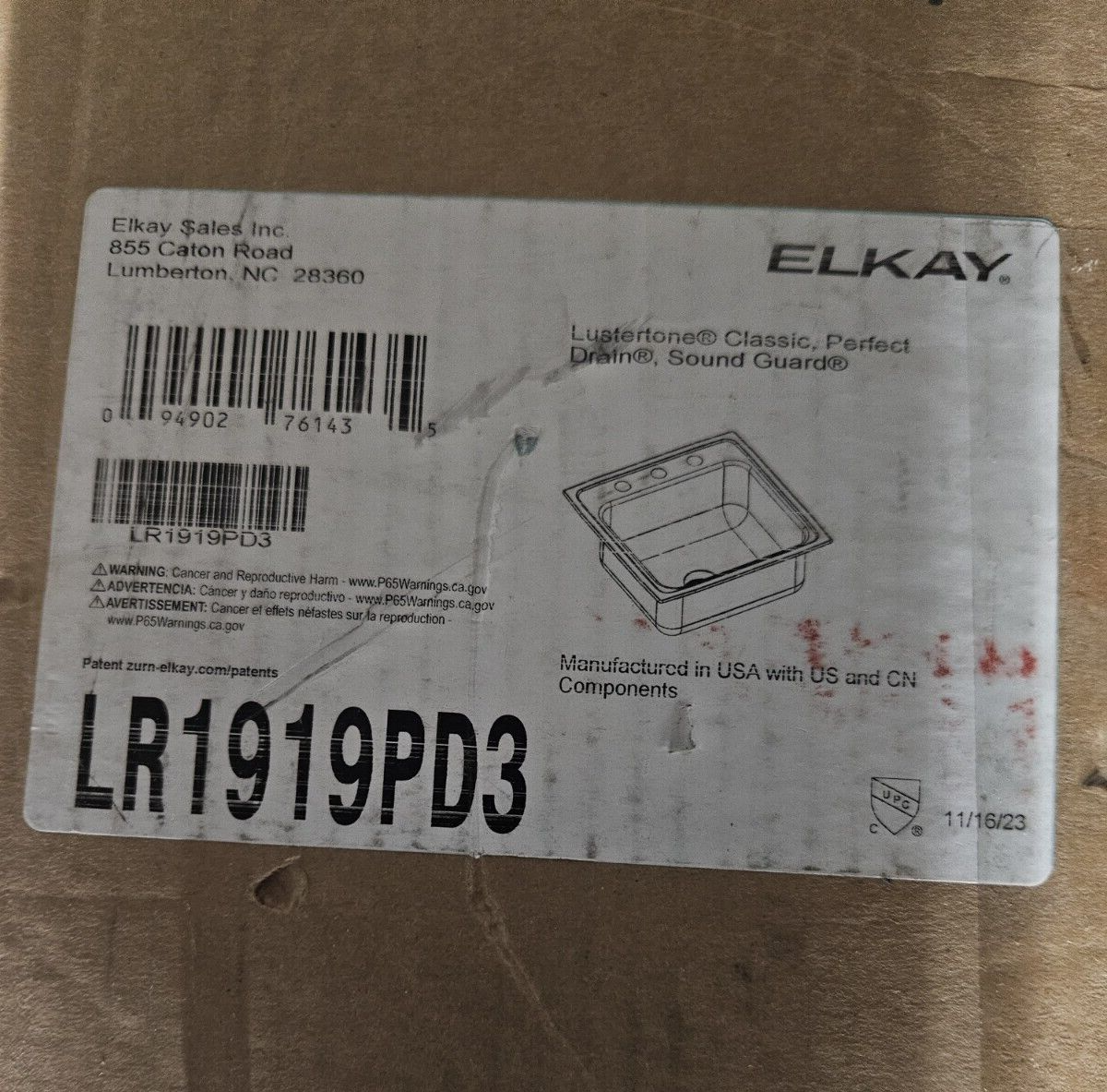 Elkay Lustertone LR1919PD3 Single Bowl Top Mount Stainless Steel Sink