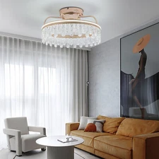 Living Room 3 Color 6-Speed Remote Control Invisible Ceiling Fan Chandelier Gold
