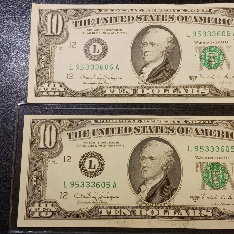 1988 A ($10) Banknotes (2 consecutive) - San Francisco, CA (AU Condition) - Image 3 of 4