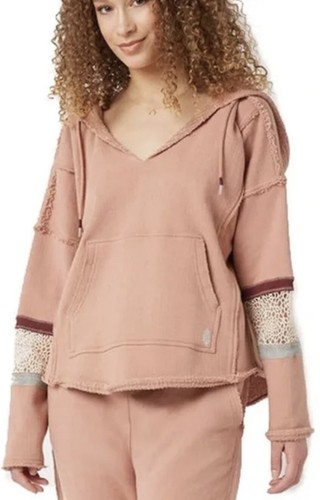 Free People Movement Dream Catcher Hoodie Sweatshirt Crochet Lace Coral XS NEW - Picture 3 of 5