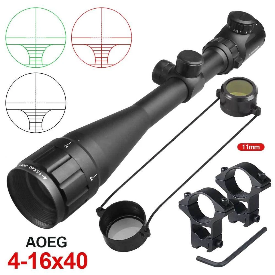 4-16X40 Hunting Rifle Scope Red Green Illuminated Reticle Sight With Rail Mount - Image 2 of 4