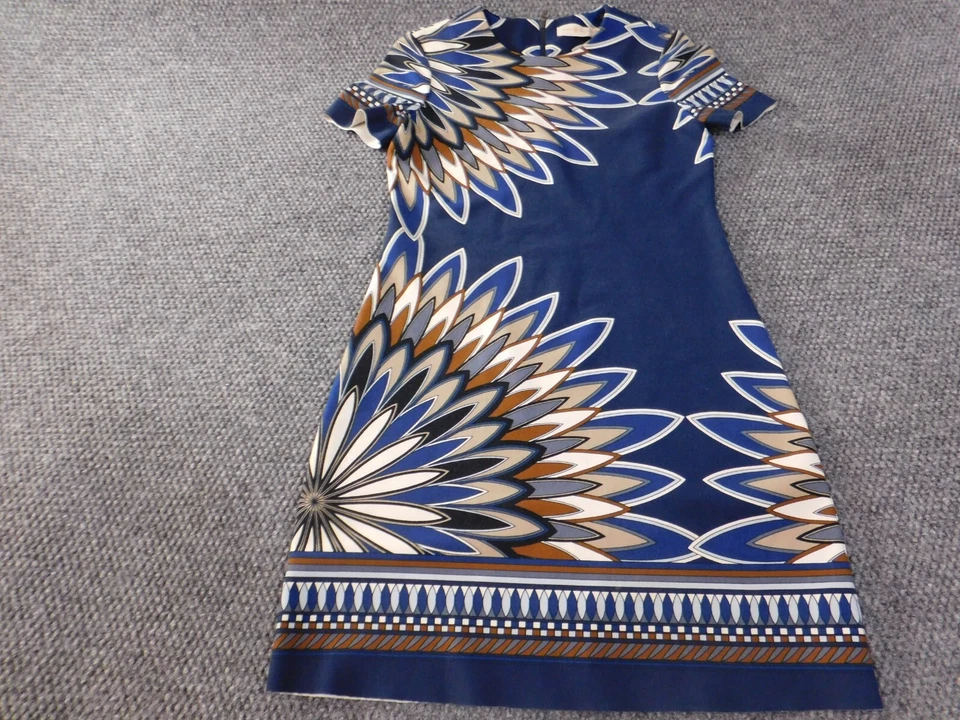 Vestido tory burch xs extra pequeno azul floral feminino linha A zíper geométrico - Imagem 2 de 4