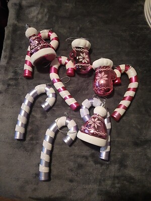 Mixed Lot Christmas Gingerbread Candyland Pink And Purple Plastic Ornaments