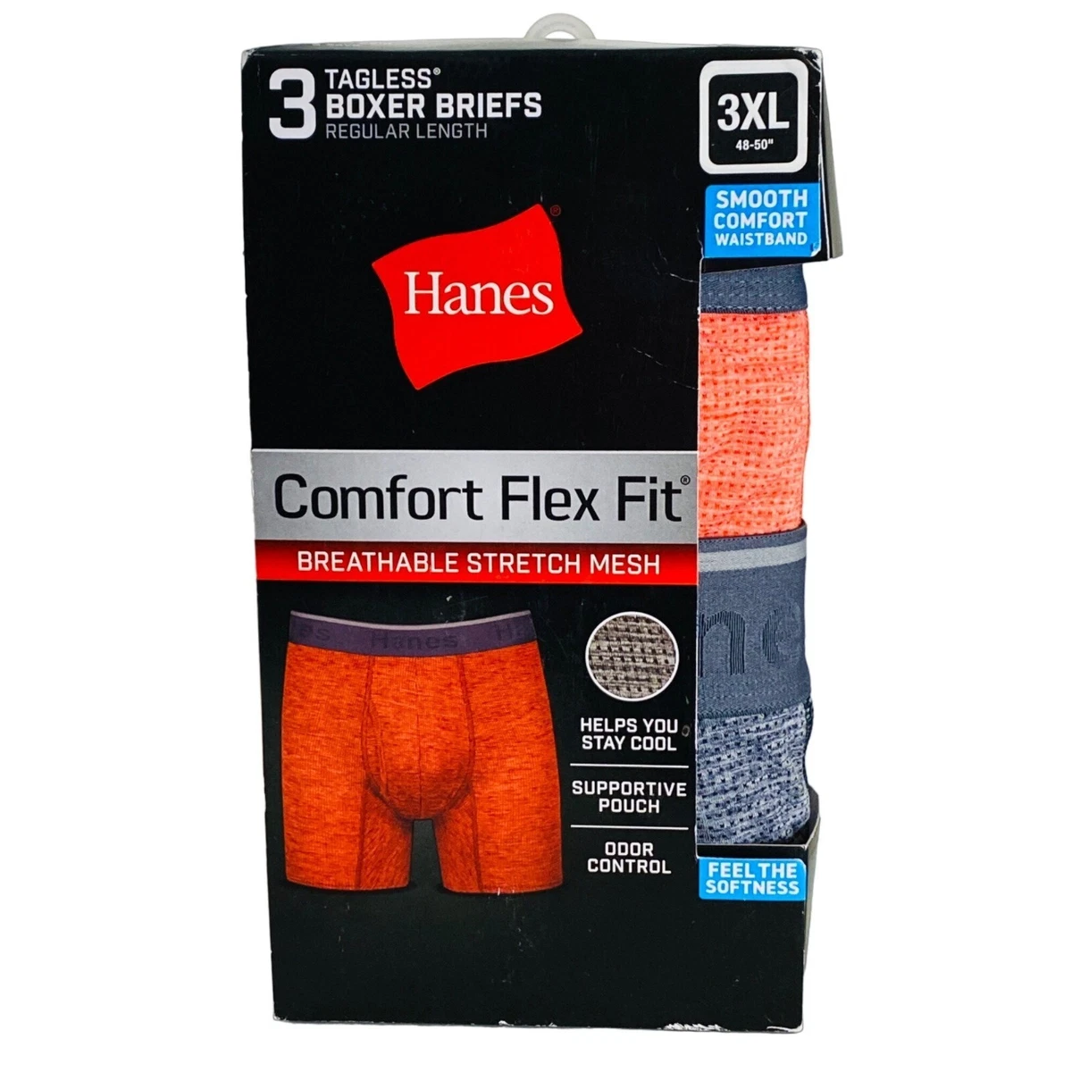 Hanes Men's 3XL Comfort Flex Fit Breathable Stretch Mesh Boxer Brief 3 Pack