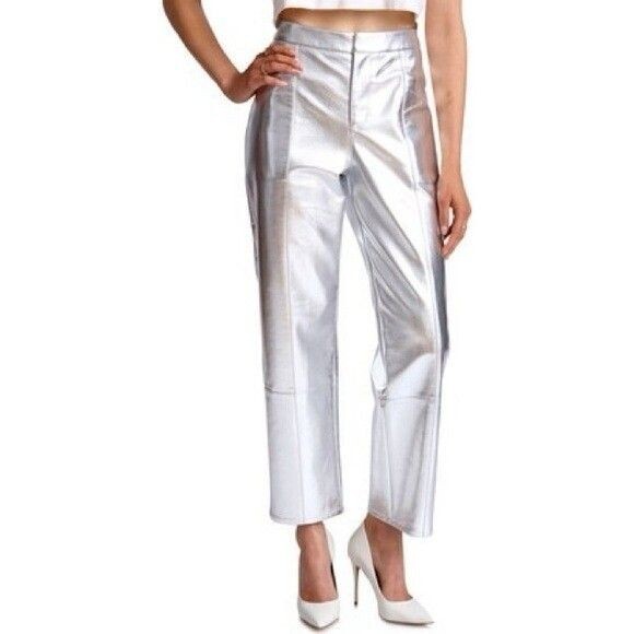 パンツ WHISMY ALL TERRAIN CROPPED PANT SILVER L Avec Les Filles Metallic Silver High Waist Crop Wide Leg