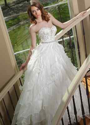 Davinci Bridal Ivory Ruffle Embellish Strapless Wedding Dress Gown Size 14 $1298