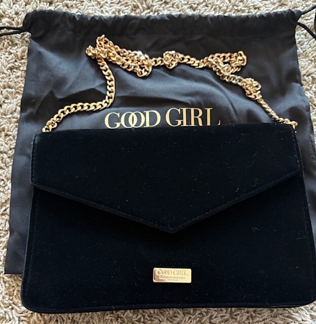 Bolso de Hombro Carolina Herrera Good Girl Negro Terciopelo Lacado Dorado TOTALMENTE NUEVO