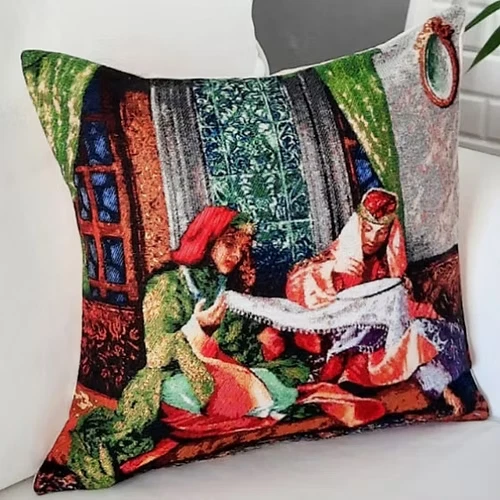 Ottoman Women Gobelin Tapestry Pillow Case, Cushion Cover 17''x17'' - Image 2 of 4