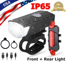 USB Rechargeable LED Bicycle Headlight Rear Light Kit Bike Cycling Safety