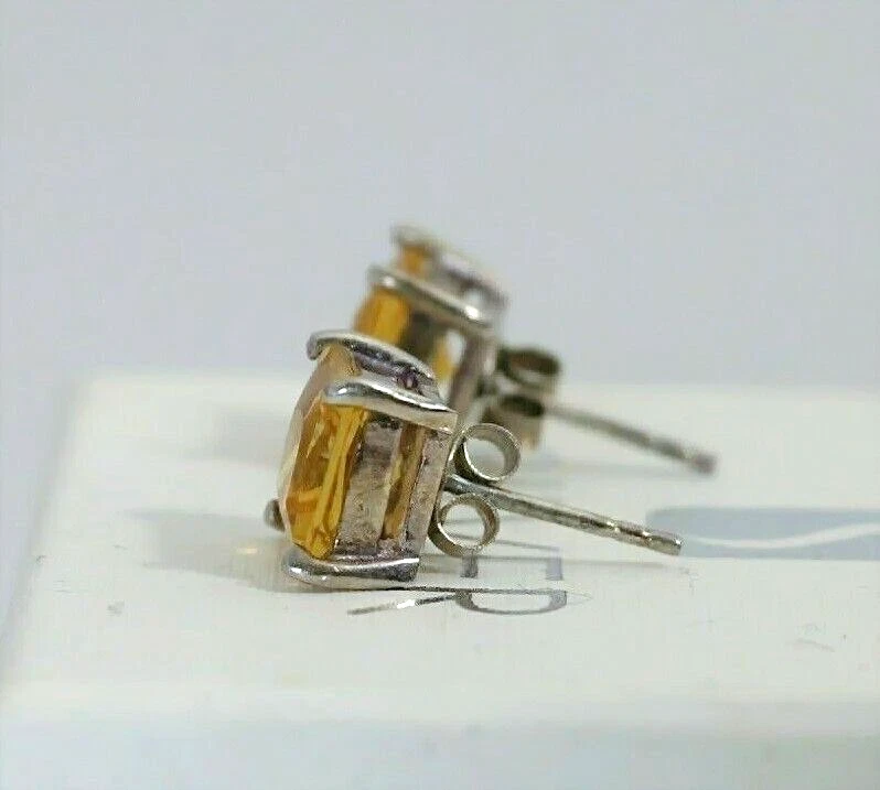 SILVER by mail Earrings amber retro' studs GRIFFES emerald cut pre-loved wth box - Immagine 3 di 3