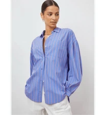 Rails Janae Button Down Shirt Lima Stripe Womens Periwinkle Long Sleeve Top M