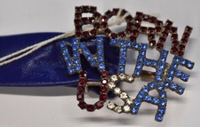 VINTAGE "BORN IN THE USA" BLUE LEATHER  RHINESTONE BELT NEW/OLD PATRIOTIC