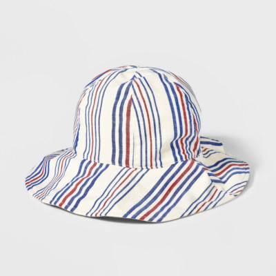Cat & Jack Baby Boys 0-6 M Striped Reversible Bucket Hat in Red/Cream/Blue 2208