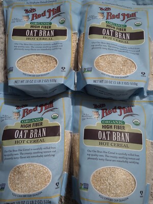 Bob's Red Mill OAT BRAN Hot Cereal High Fiber ORGANIC 18 OZ (Pack Of 4)