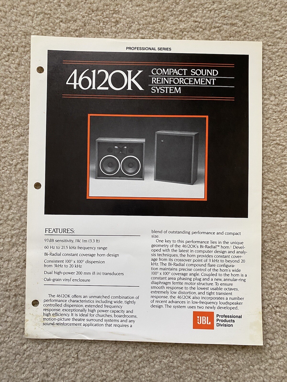 Vintage Original JBL 46120K Studio Monitor Speaker Brochure manual hifi - RARE!!