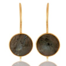 Yellow Gold Plated 925 Sterling Silver Labradorite Gemstone Dangle Earrings