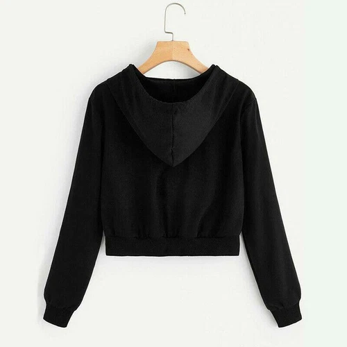 Women Hoodies Long Sleeve Zip Crop Tops Casual Basic Hooded Sweatshirt Jackets - Bild 7 von 19
