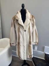 Golden White Semi Sheared Saga Mink Natural Fur Stroller Coat Jacket Sz12 Nwt