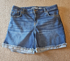 Cat And Jack MIDI women Jean Shorts Super Stretch Size XL 14/16 Dark Wash fringe